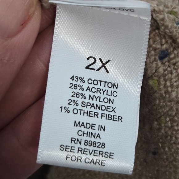 LOGO by Lori Goldstein Size 2X Tan Color Blocked Speckled  Button Front Cardigan - Picture 6 of 10